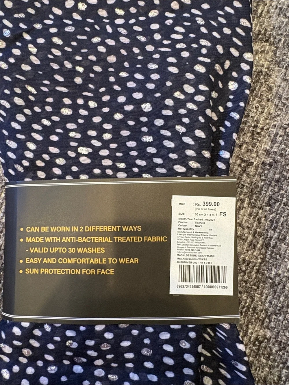 2-in-1 Navy and White Dot Face Mask Scarf